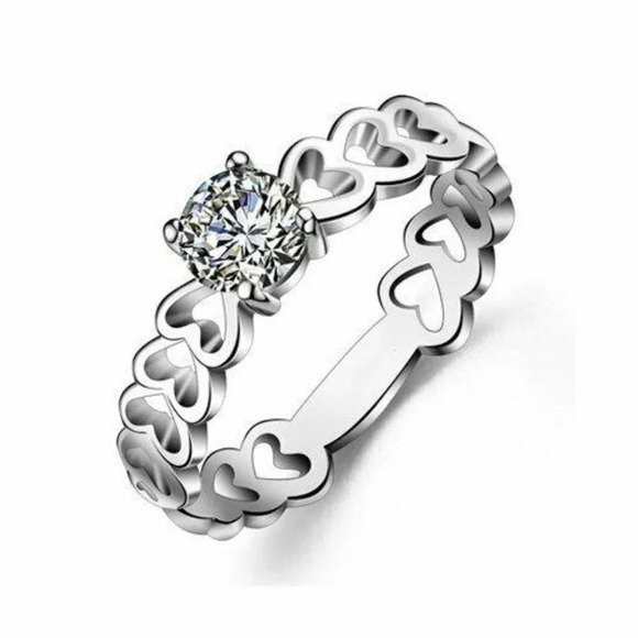 🌸Lovely Anillos Hollow Heart Round Cut Moissanite Eternity Ring for Women, K770 - Picture 4 of 10